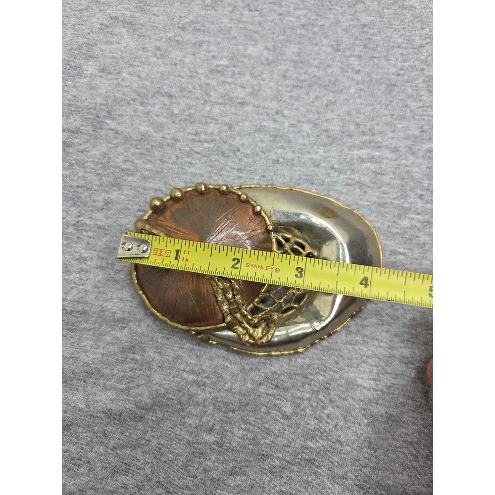 Vintage Brutalist Abstract Web Orb Copper Brass Belt Buckle